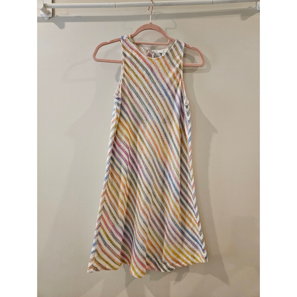 Lou &‎ Grey White Shift Dress Cotton Blend Textured Rainbow Stripes Size M